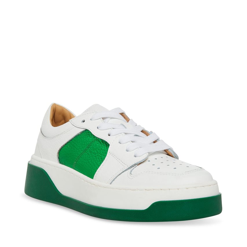 White / Green Steve Madden Joey Women's Sneakers | PH 0631YVC